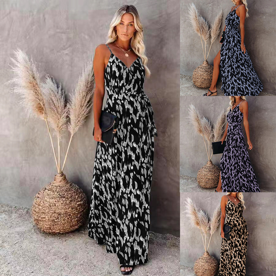 Women's Sleeveless Slit Midi Dress with Zebra Print