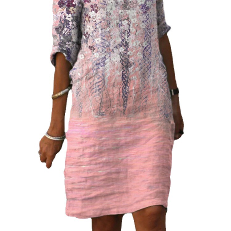 Women's Summer Floral V-Neck A-Line Midi Dress Short Sleeve Casual