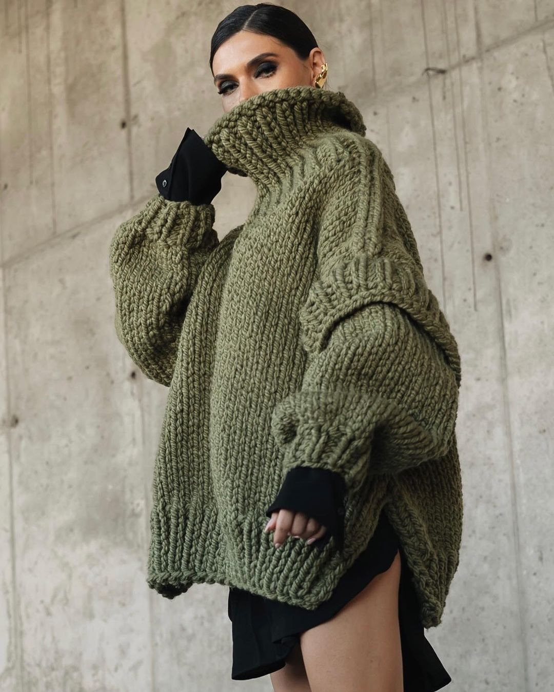 Fluffy High Neck Pullover Sweater Long Sleeve Knit Top