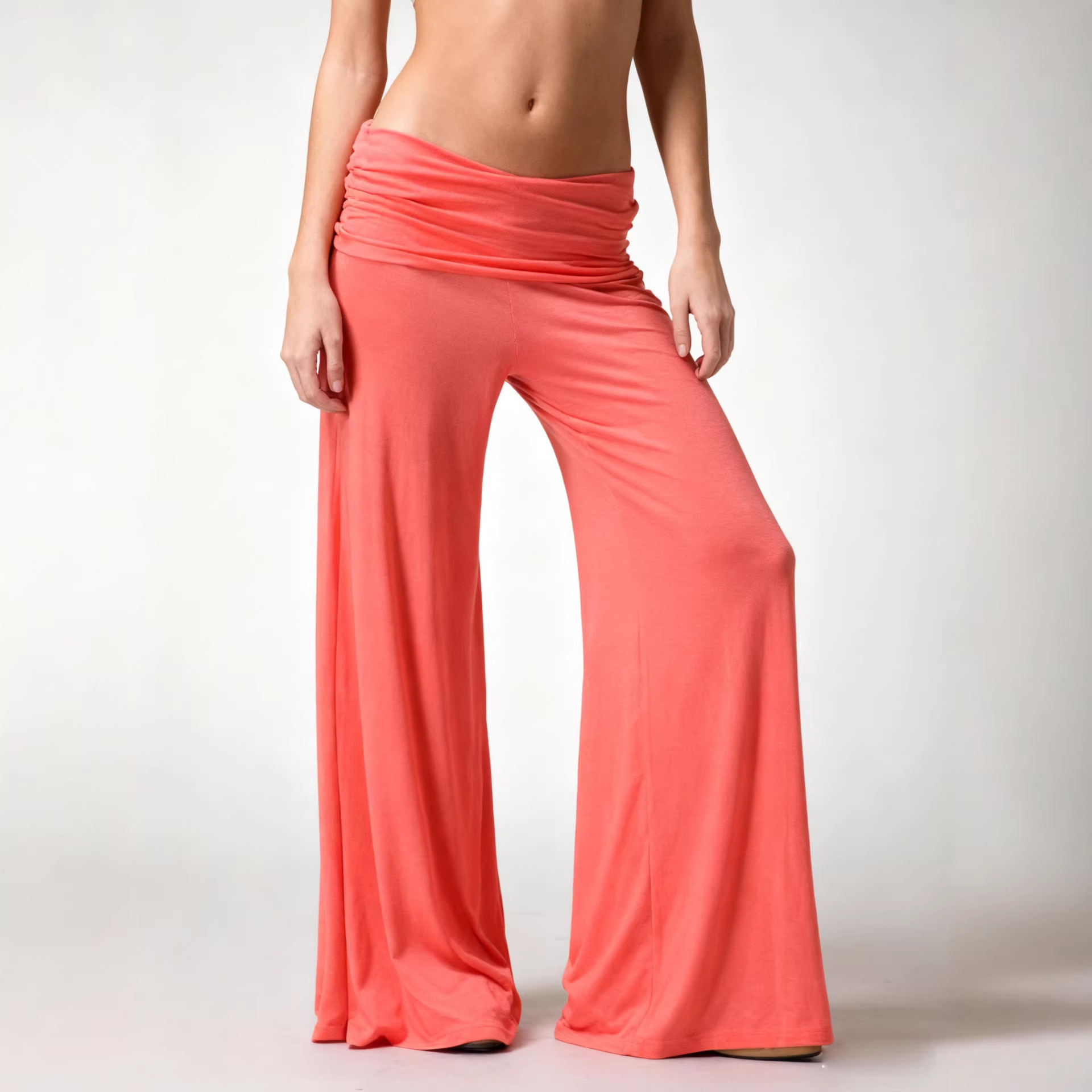 Wide-Leg Flared Casual Yoga Pants Solid Color Loose Fit