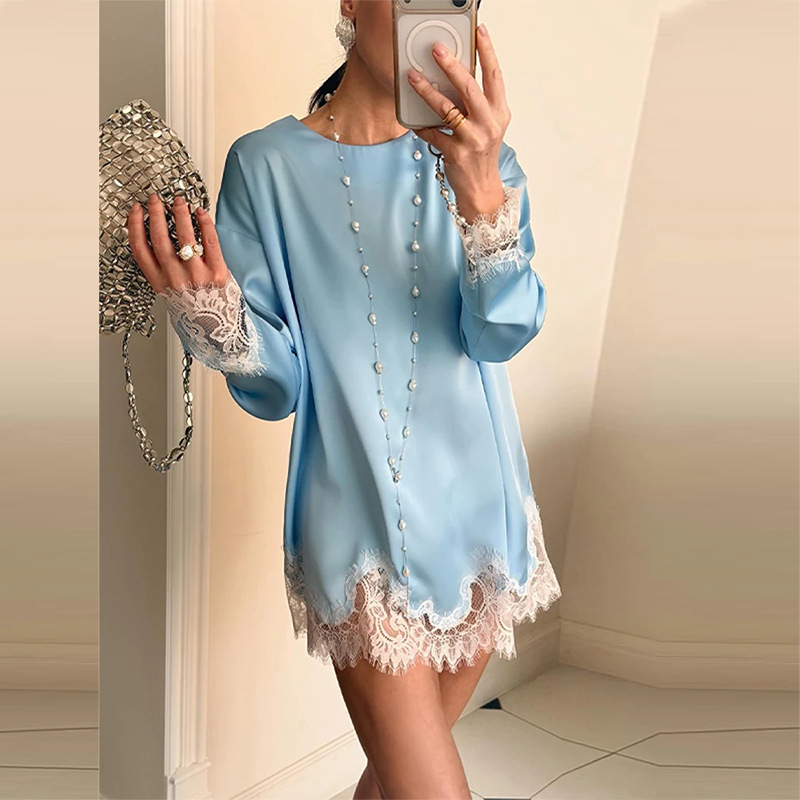 Women's Elegant Solid Lace Spliced Cutout Dress