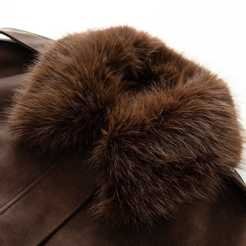 Women's Vintage Faux Suede Jacket Oversized Lapel Zip-Up