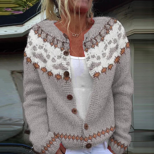 Women's Tribal Feather Print Button Cardigan Sweater