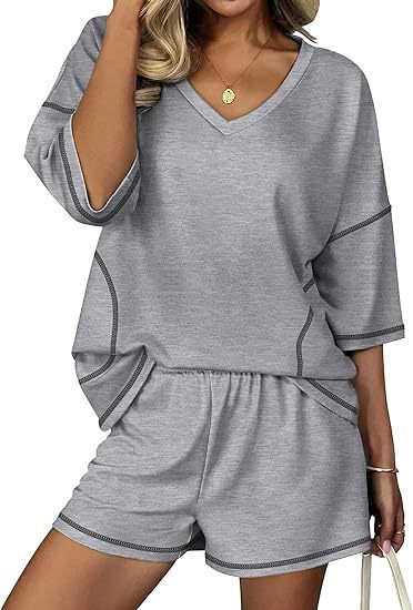Striped Short Sleeve Top and Casual Shorts Two-Piece Set