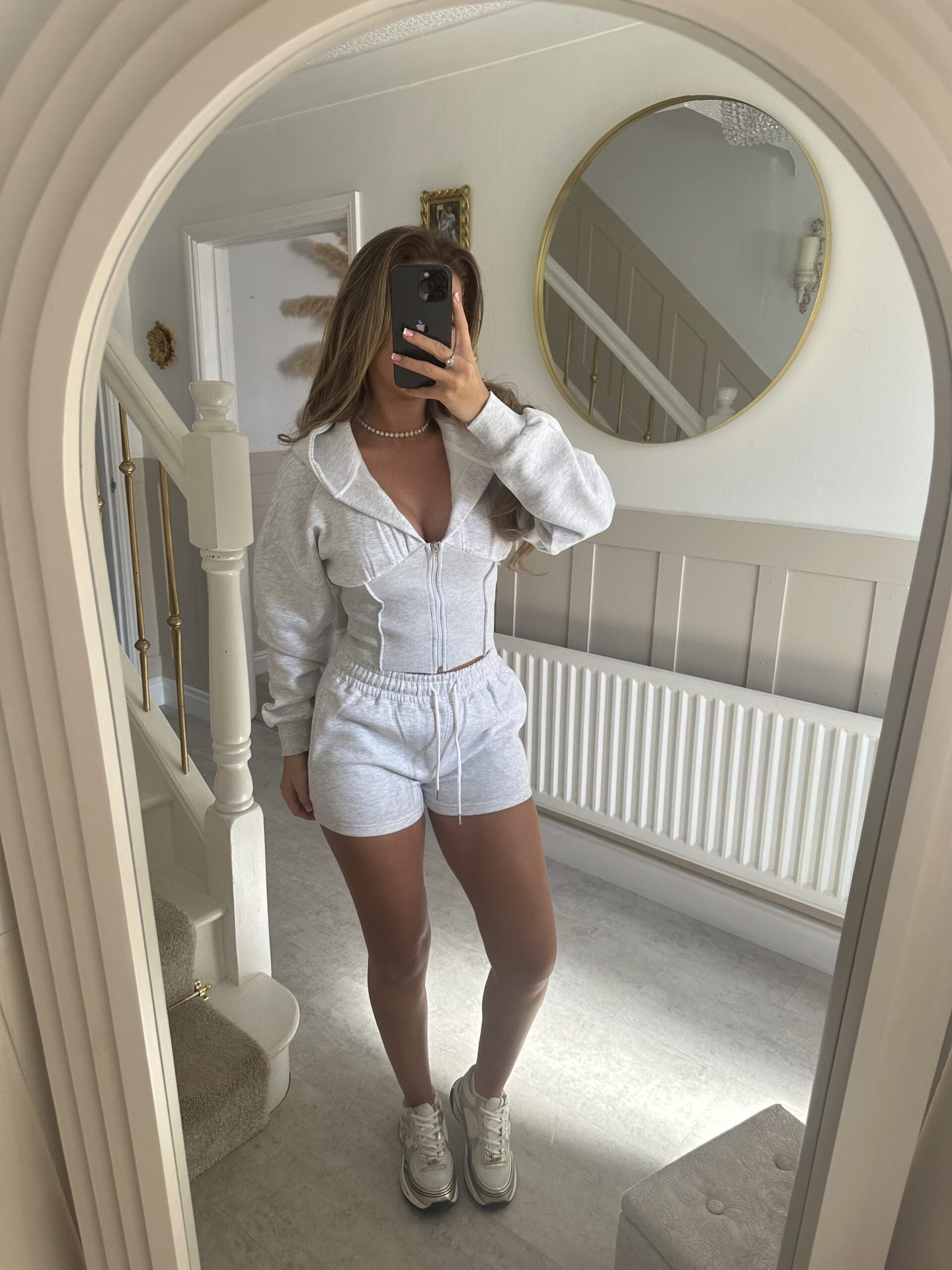 Women's Ribbed Colorblock Hooded Cardigan and Straight Shorts Two-Piece Set