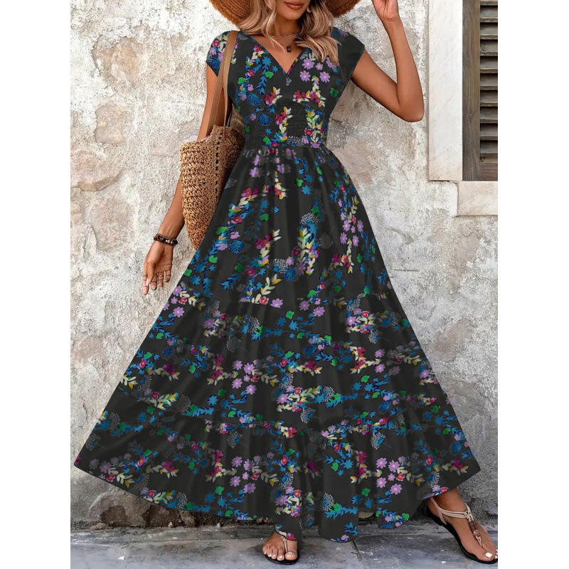 Paisley Print V-Neck Short Sleeve Maxi Dress