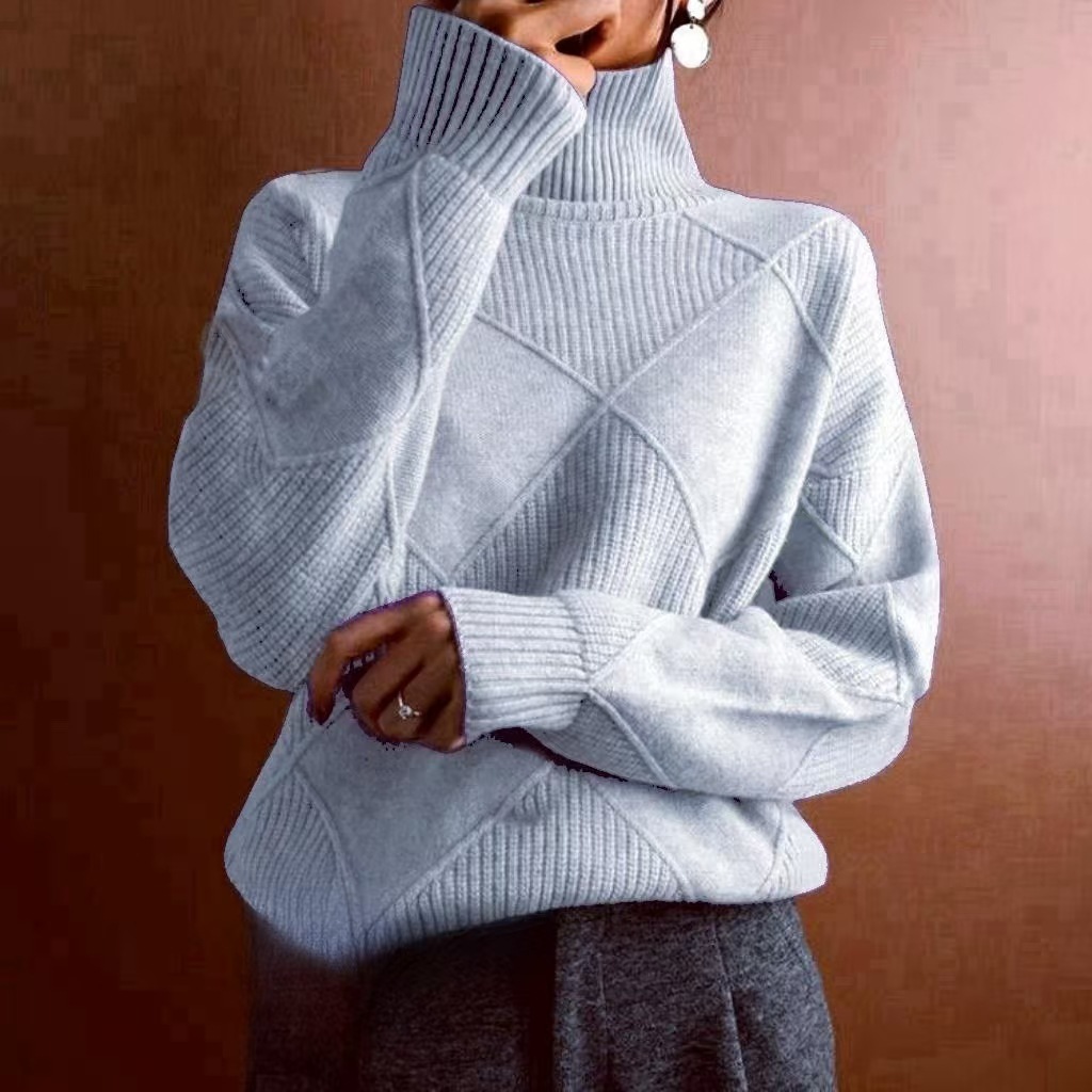 Diamond Quilted High Neck Pullover Sweater
