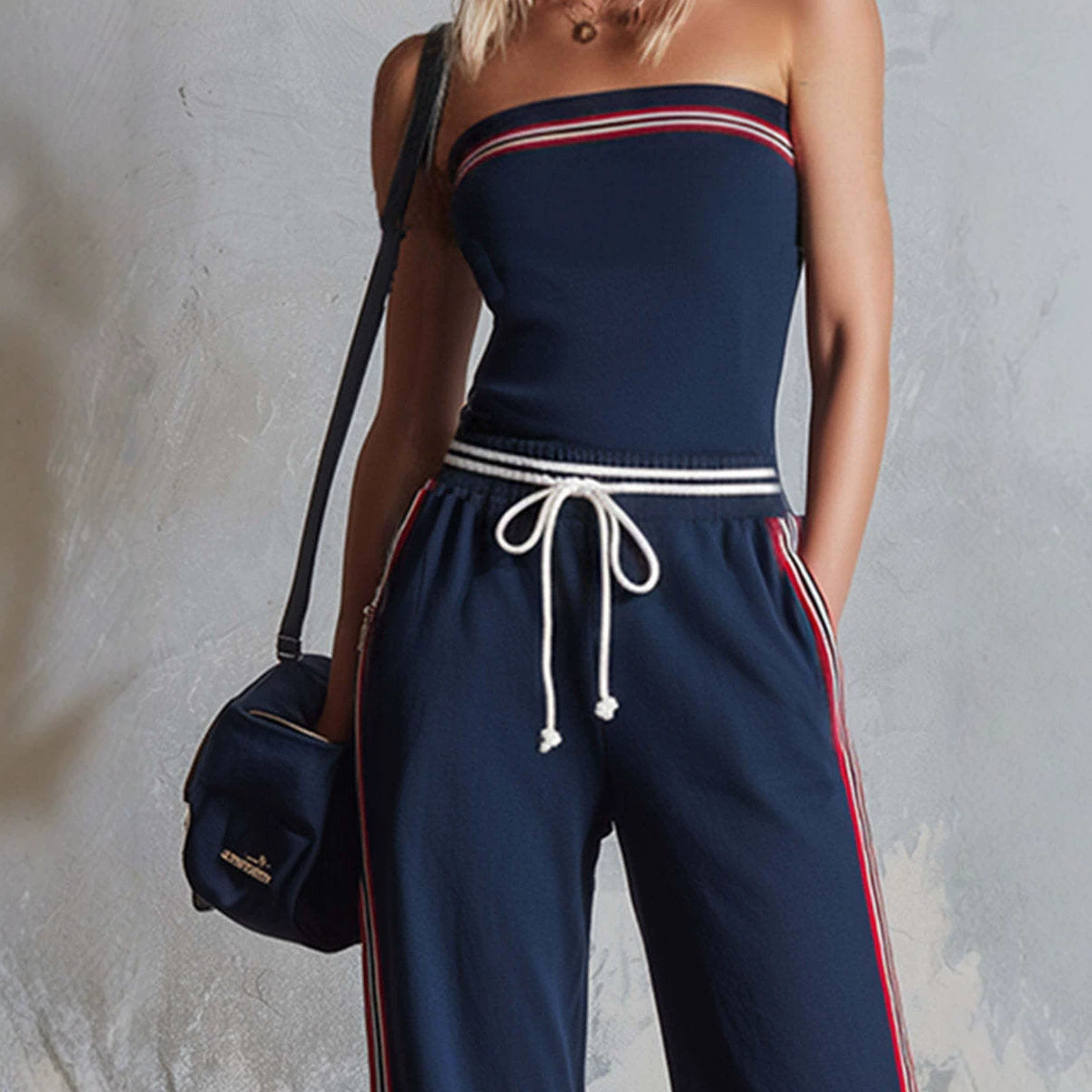 Striped Tube Top & Wide Leg Pants Two-Piece Set