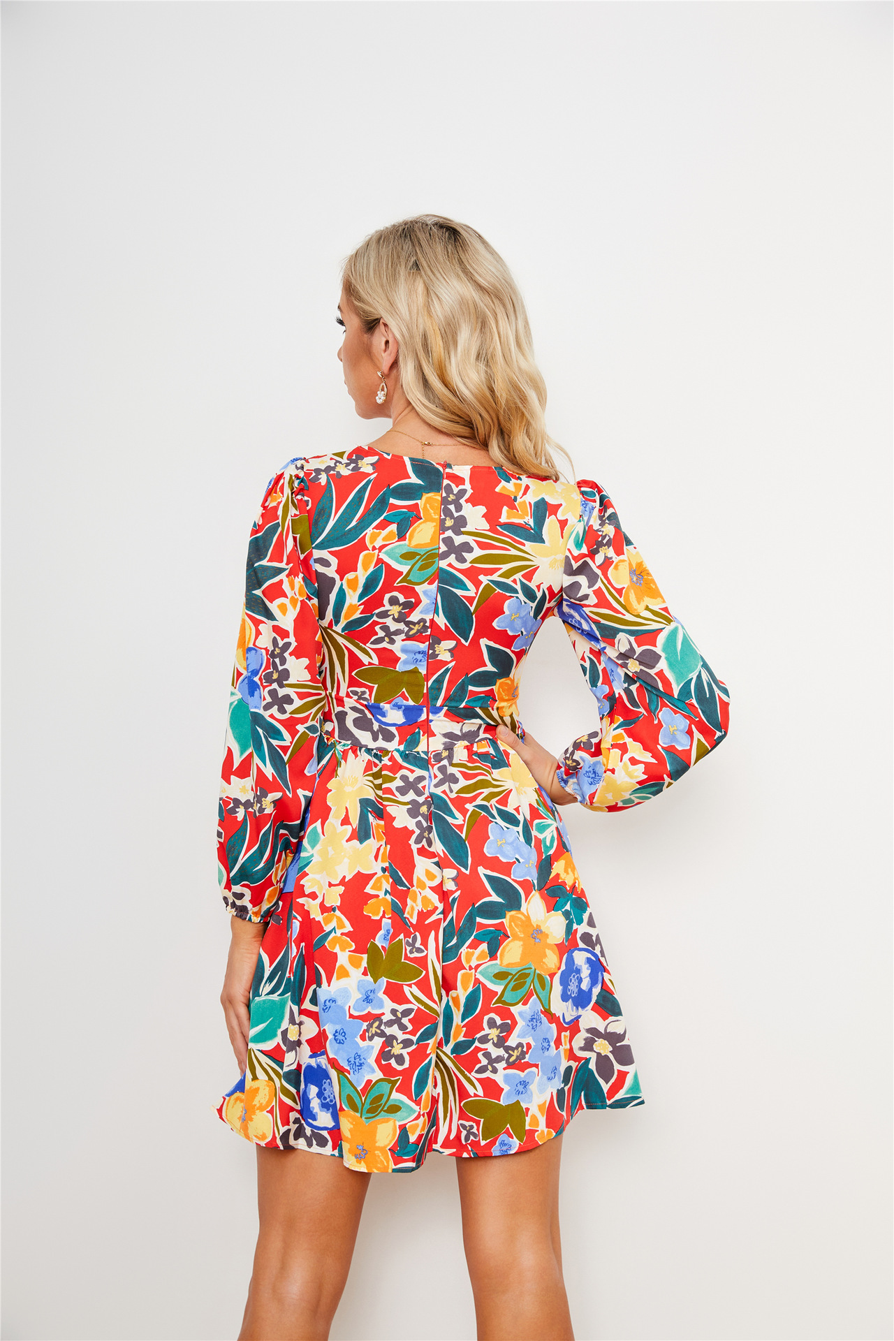 Women's Long Sleeve High Waist Floral Dress
