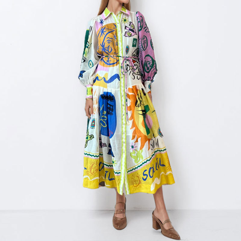 Women's Printed Long Sleeve Maxi Dress with Cardigan