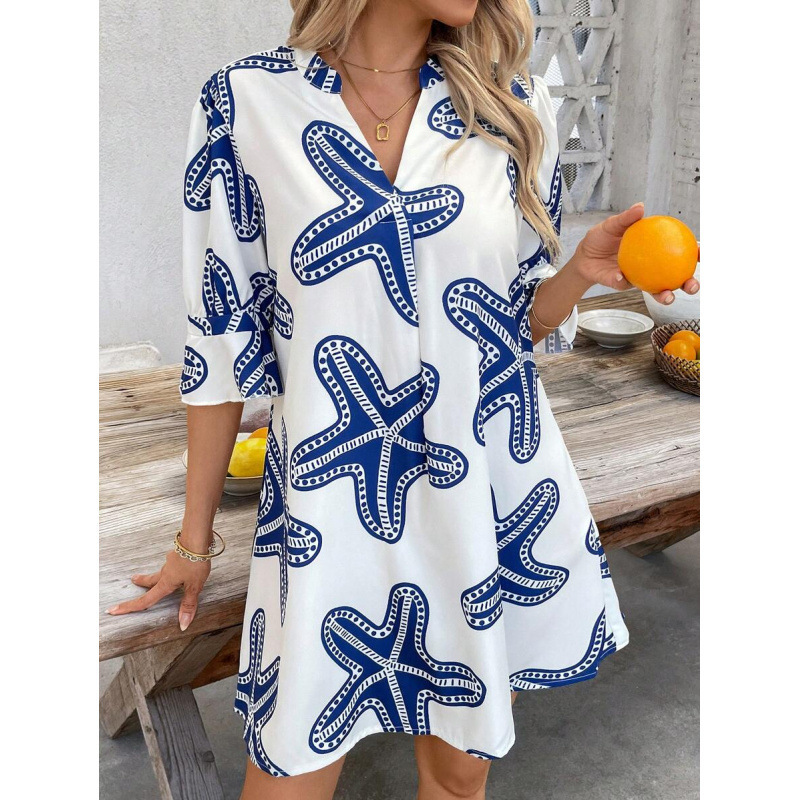 Floral Print V-Neck Short Sleeve Midi Dress