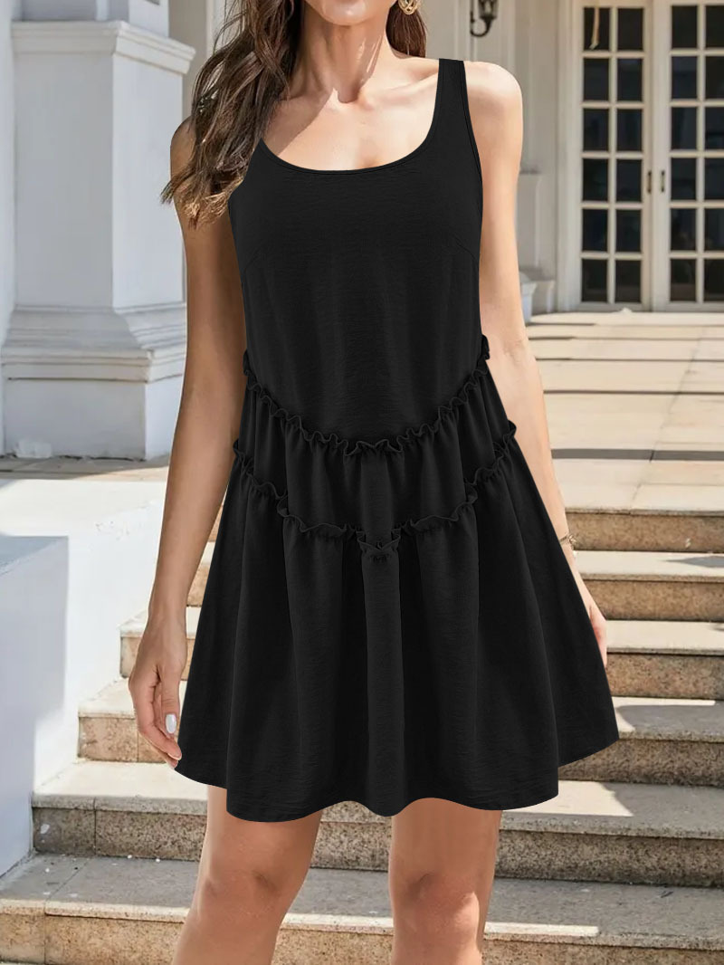 Lace Sleeveless Dress for Women Summer Sweet Solid Color Beach Tank Dress
