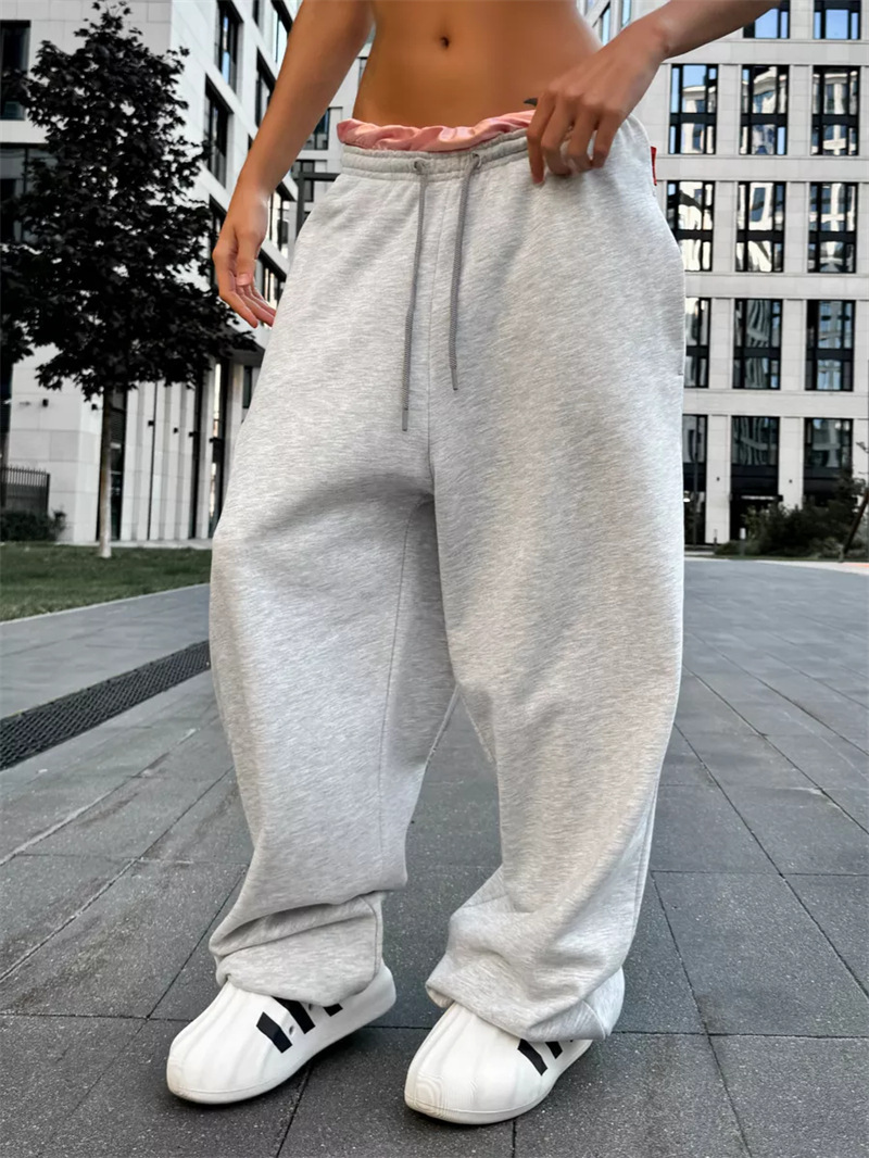 Women's Y2K Streetwear Lace-Up Wide-Leg Pants with Cinched Waist