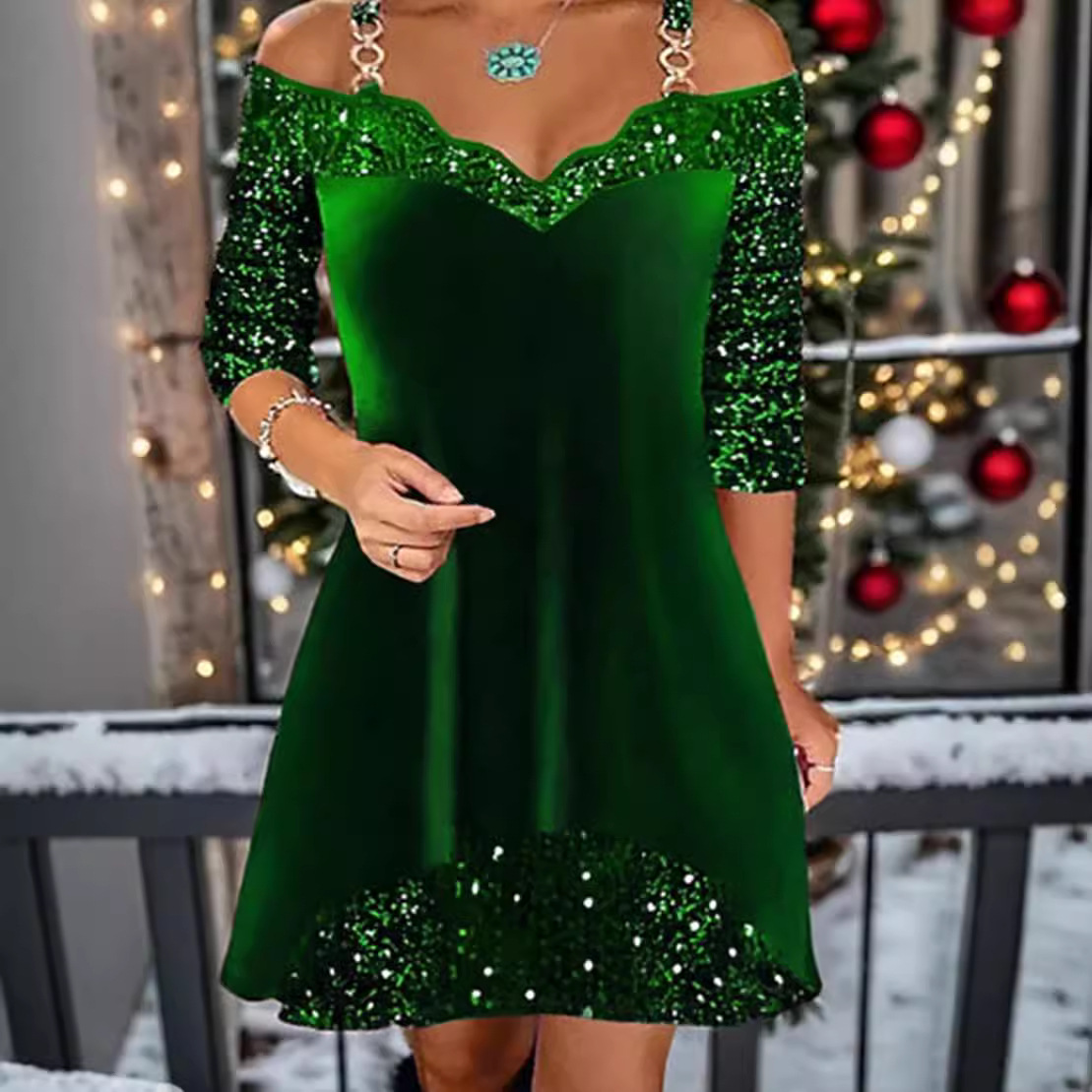 Suede Sequin Panel Cami Dress