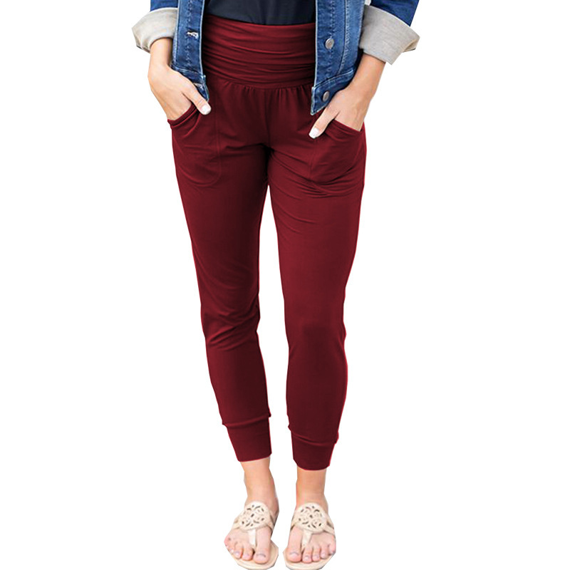 High-Waist Pleated Cropped Skinny Pants with Pockets