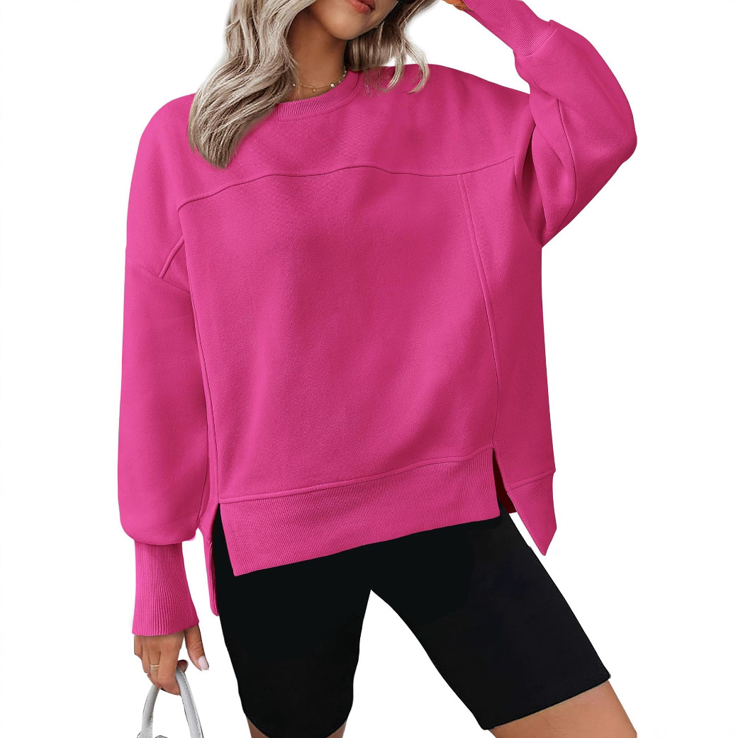 Women's Crewneck Long-Sleeve Split Loose Casual Pullover Sweatshirt