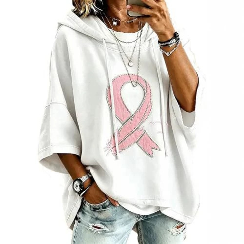 Women's Ribbon Print Oversized Neck Sweatshirt
