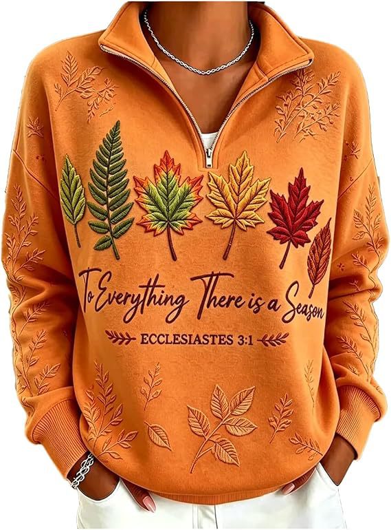 Women's Leaf Maple Tree Print Half-Zip Hoodie
