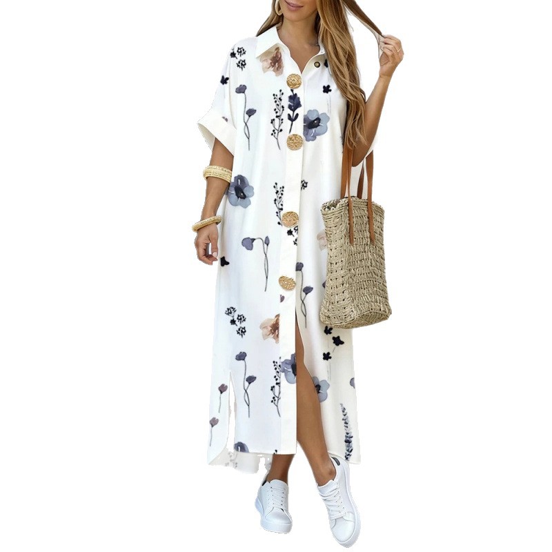 Printed Shirt Dress with Asymmetric One-Shoulder and High Collar