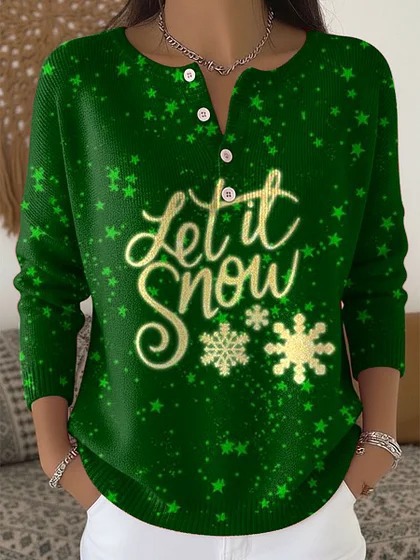 Women's Christmas Floral Print Buttoned Sweatshirt