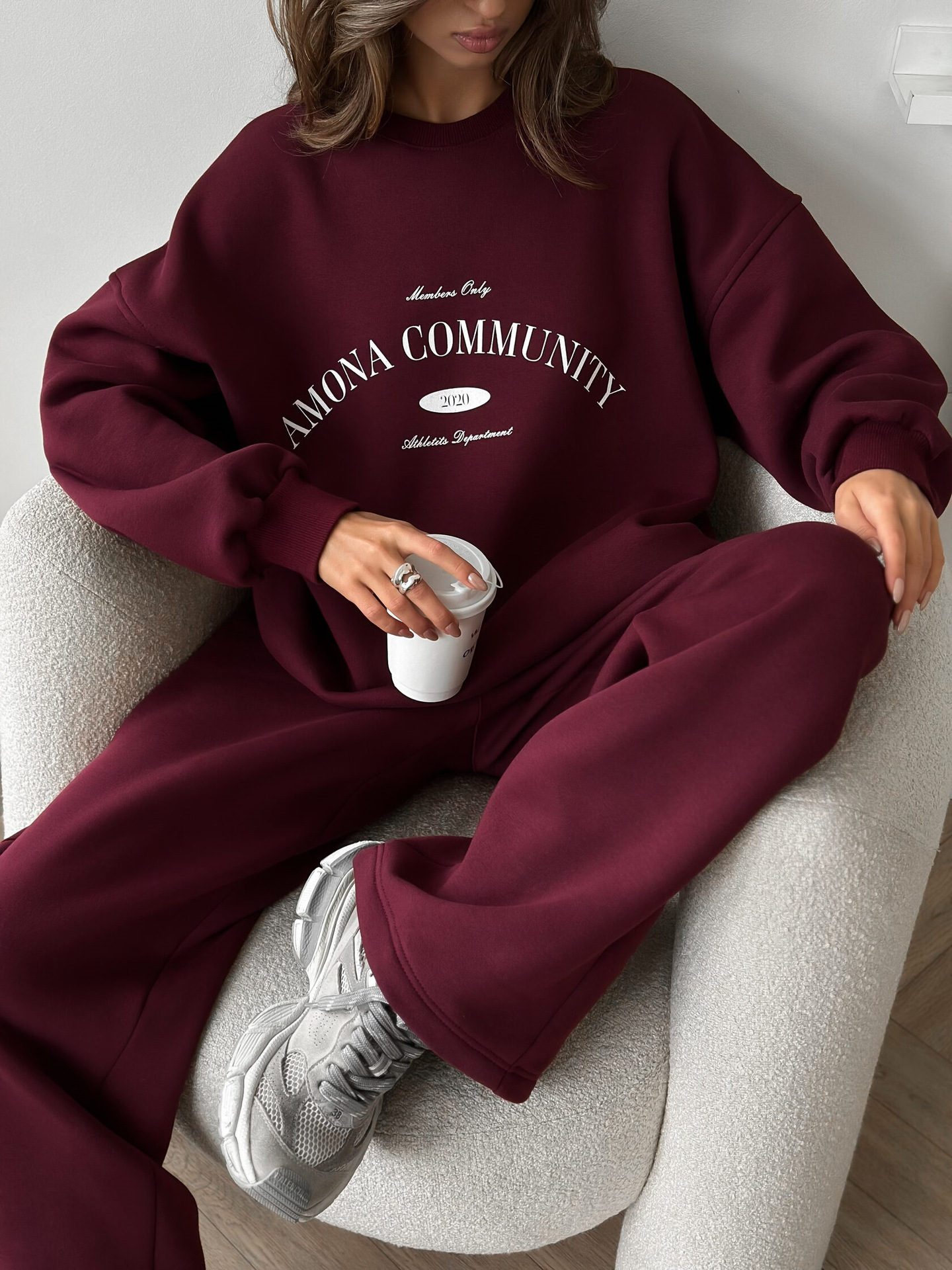 Women's Retro Letter Print Crewneck Sweatshirt and Pants Set