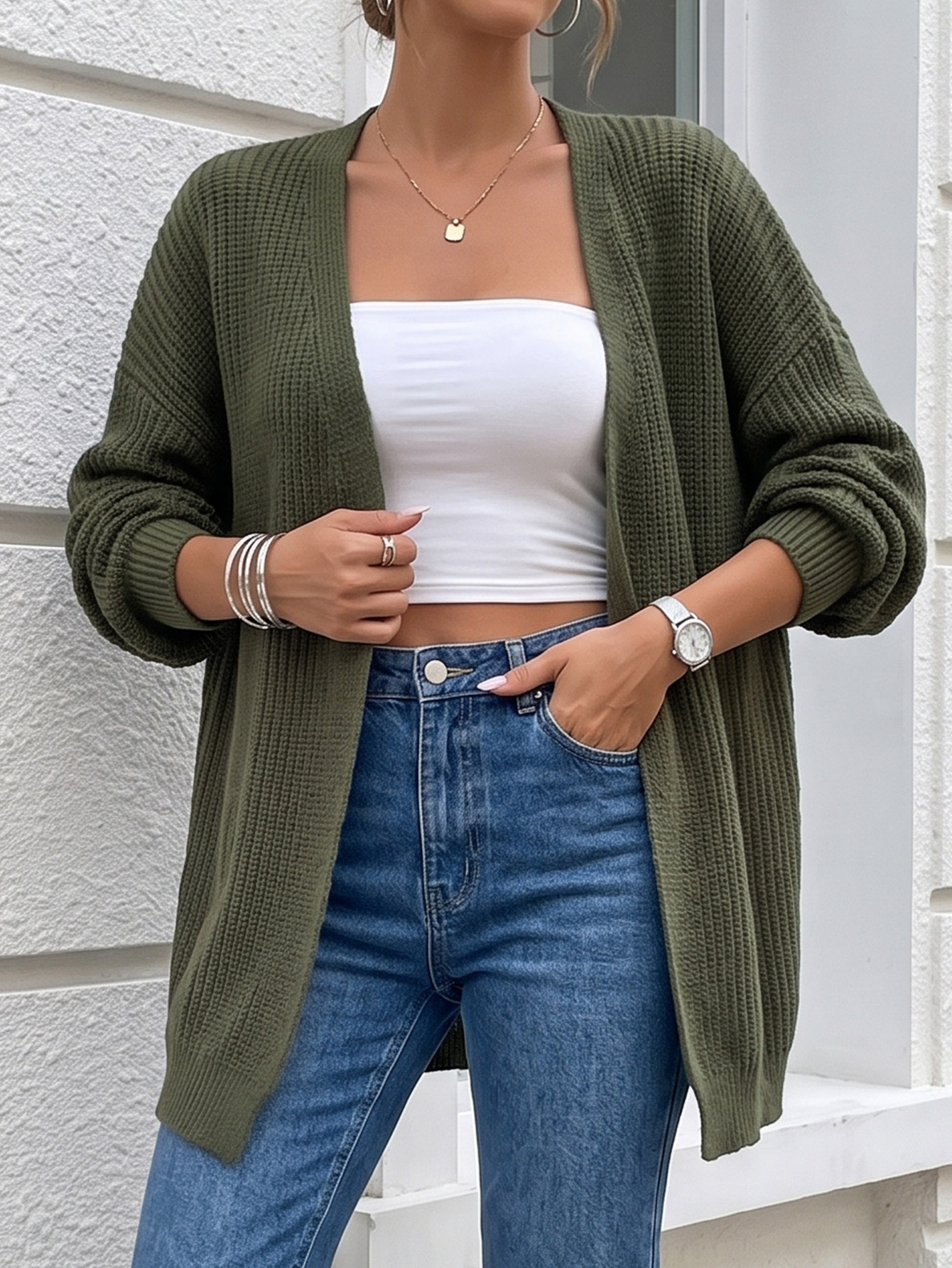 Women's Solid Color Open-Front Cardigan Sweater Coat