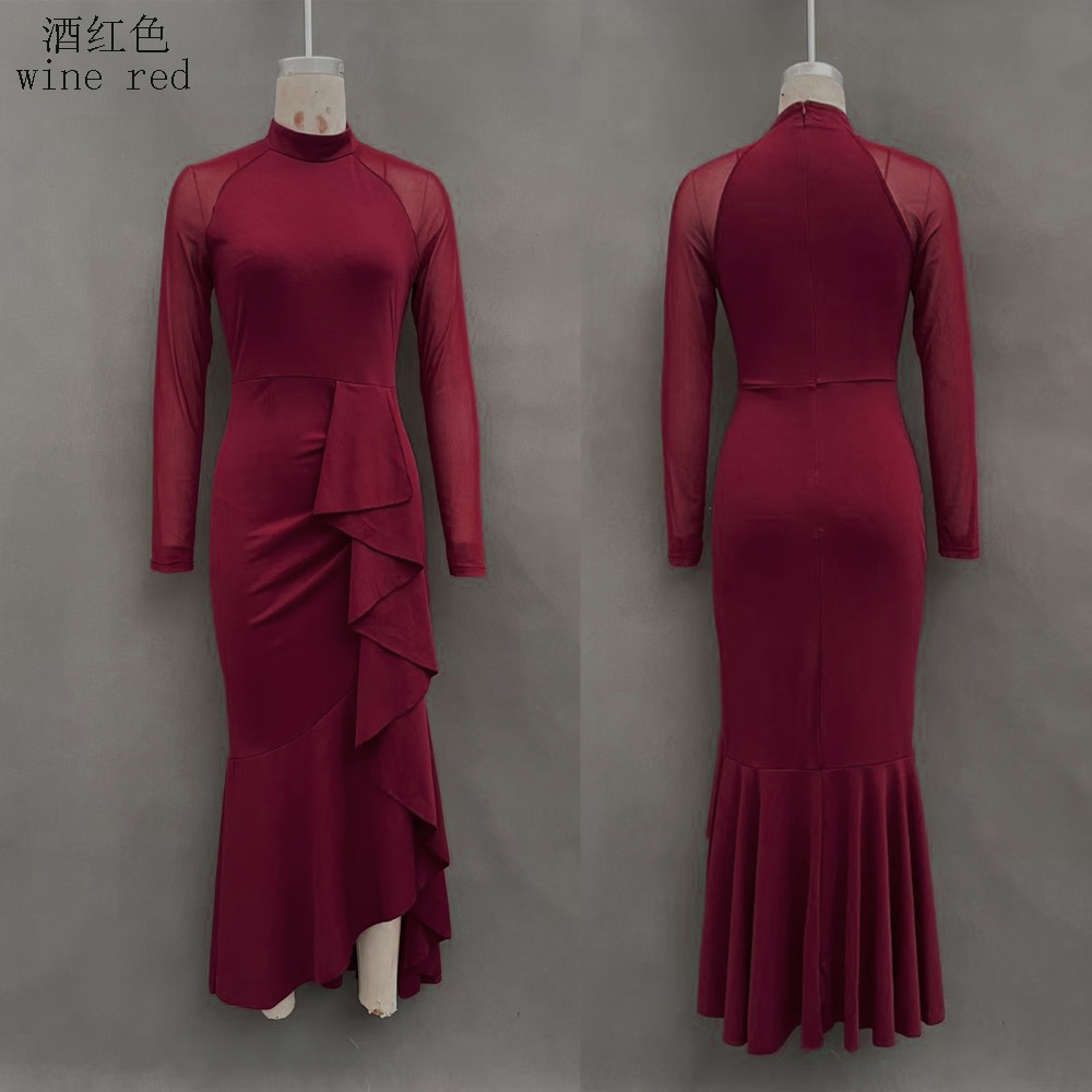 Women's Patchwork Asymmetric Mermaid Maxi Dress
