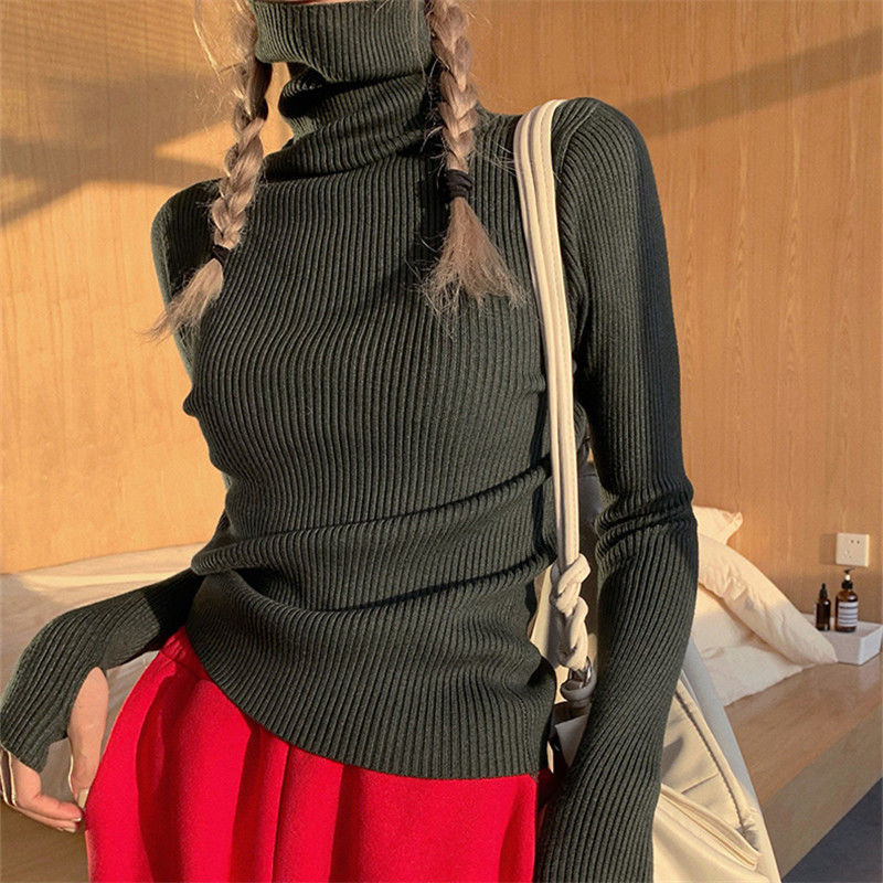 Striped Turtleneck Slim Fit Knit Top Long Sleeve Women's