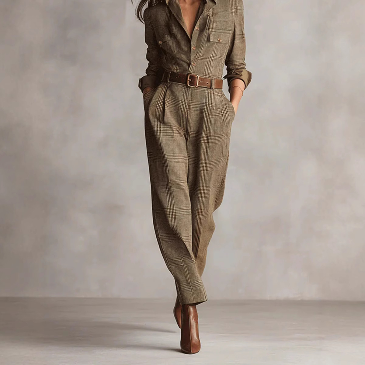 Women's Classic Retro Plaid Cargo Jumpsuit