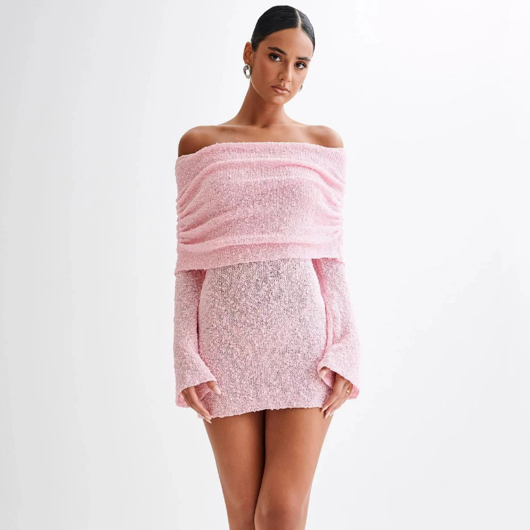 Sheer Long Sleeve Off-Shoulder Bodycon Mini Dress