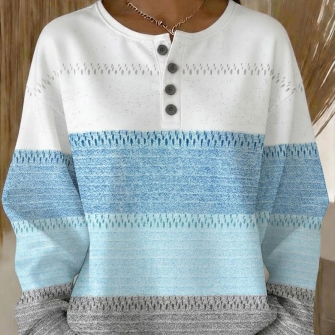 Women's Striped Print Buttoned Casual Hoodie