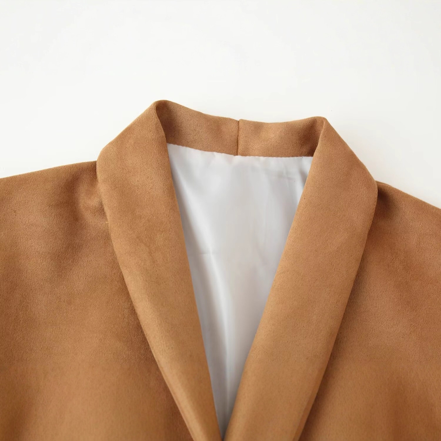 V-Neck Faux Suede Single-Button Blazer