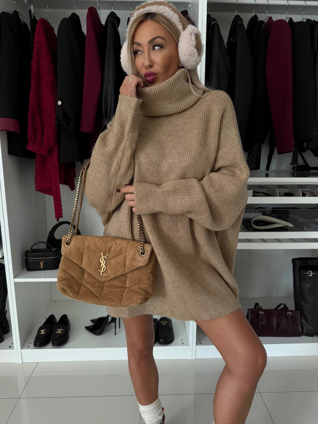 Women's Turtleneck Long Sleeve Knit Long Sweater Top