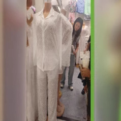 Women's Hollow Print Loose Button Mesh Shirt