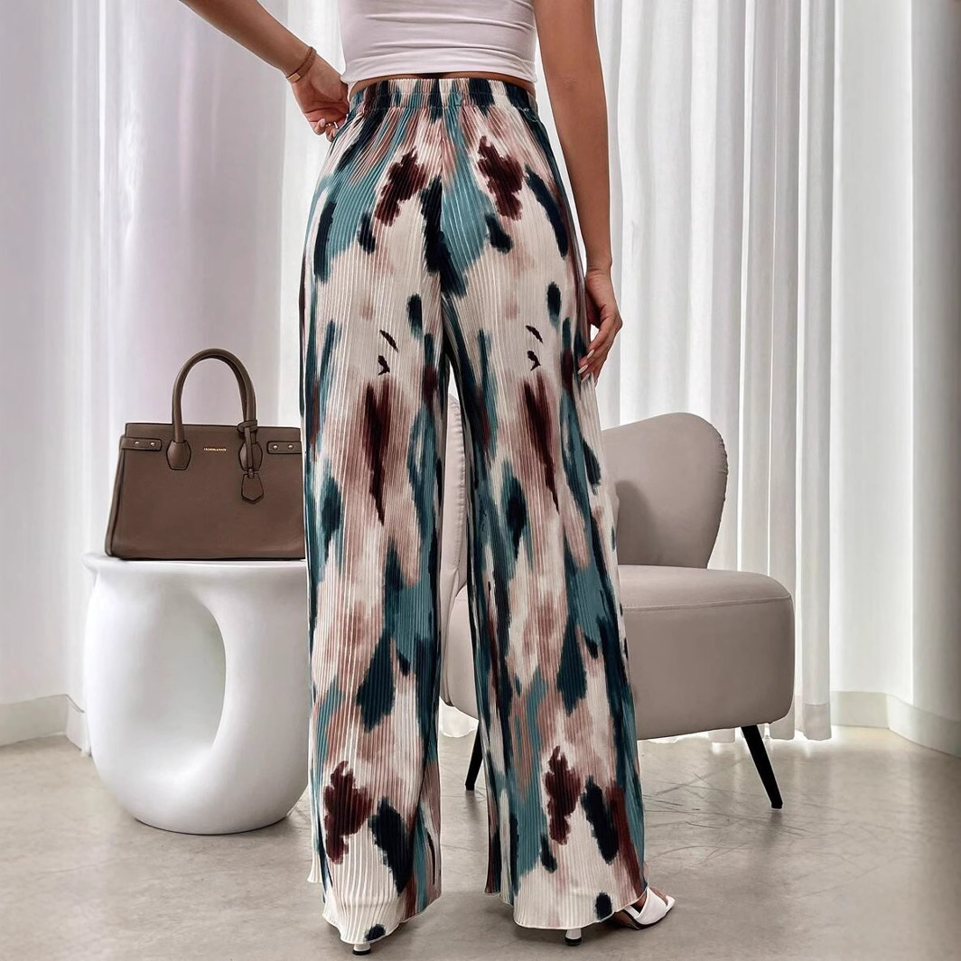 Tie-Dye Ice Silk Wide-Leg Pants High Waist Printed