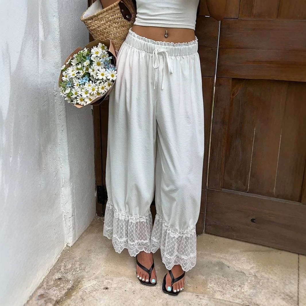 Bohemian Wide-Leg Pants with Elastic Waist, Loose Fit, Comfortable All-Season Travel Casual Pants