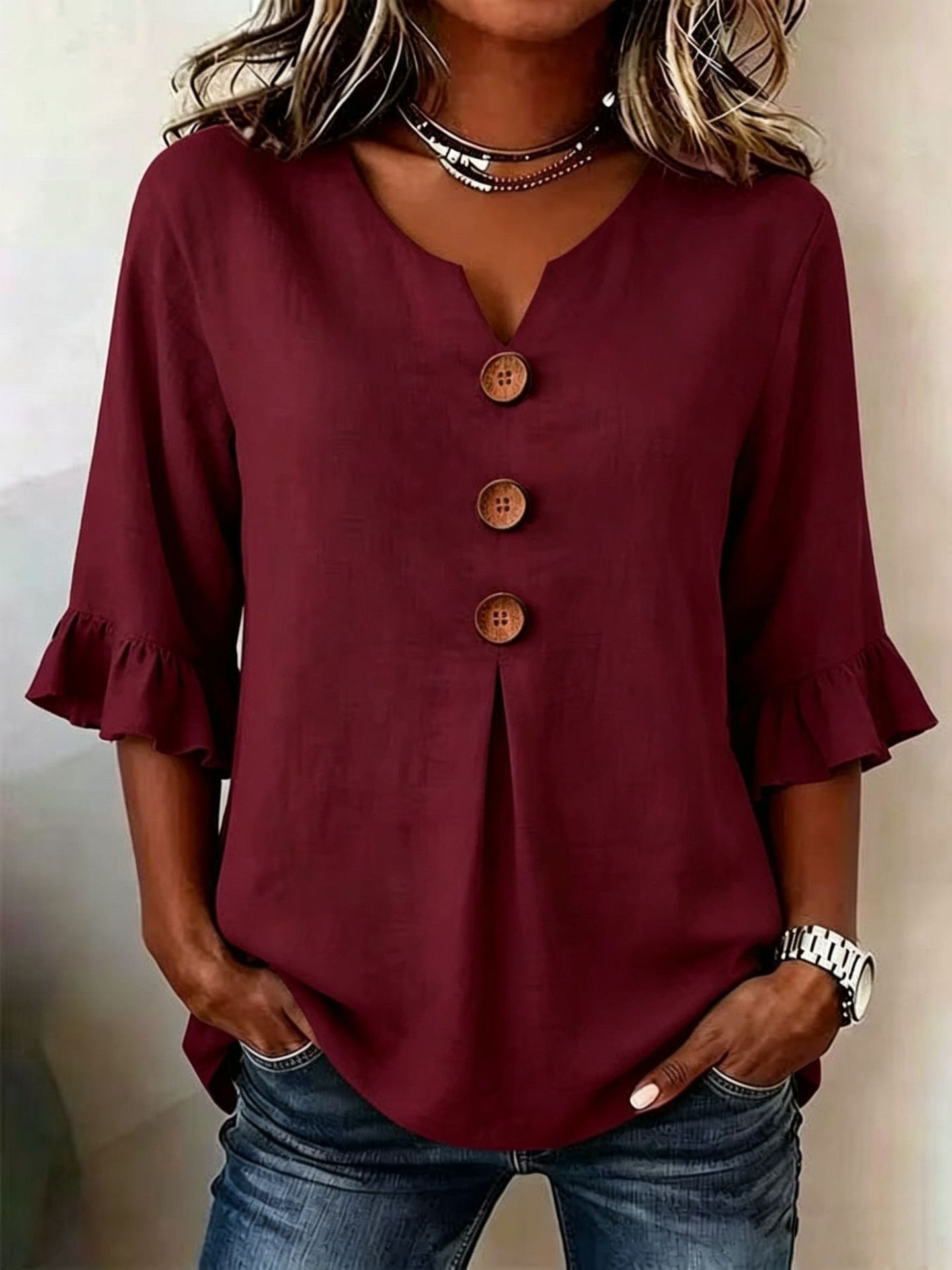 Women's V-Neck Ruffle Sleeve Dress Top