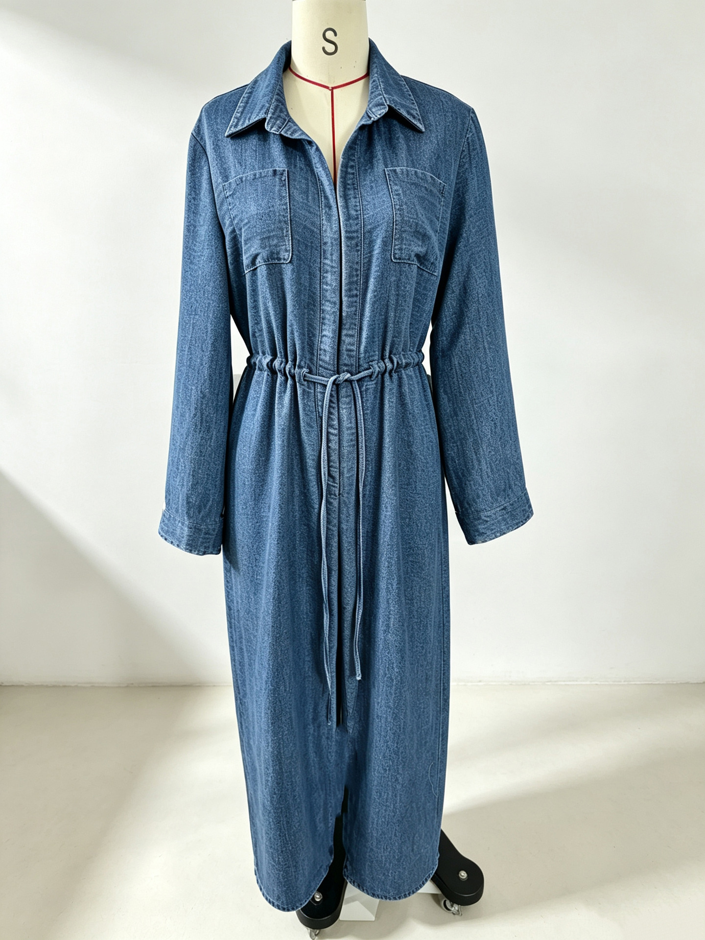 Women's Drawstring Waist Shirt Dress Loose Fit Midi A-Line