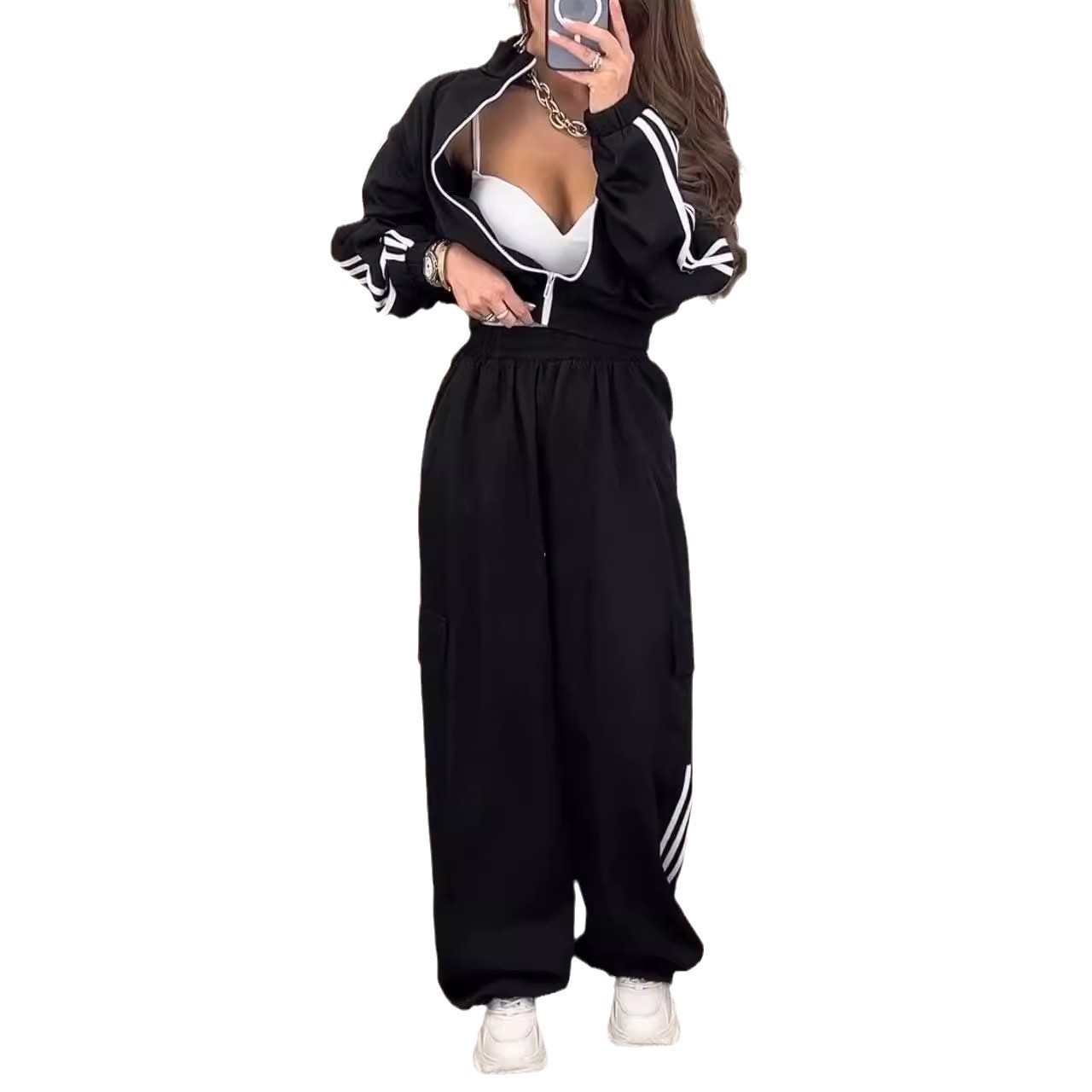 Urban Style Women's Polyester Long-Sleeve Casual Pant Set