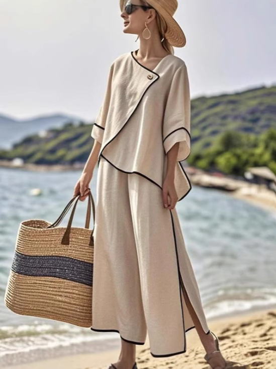 Women's Striped Print Wide-Leg Pants Set