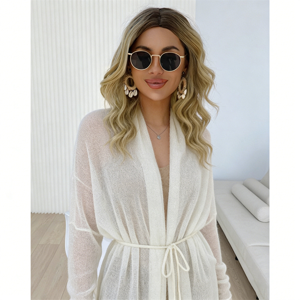 Women's Lightweight Mohair-Blend Knit Cardigan Loose Long Tie-Front