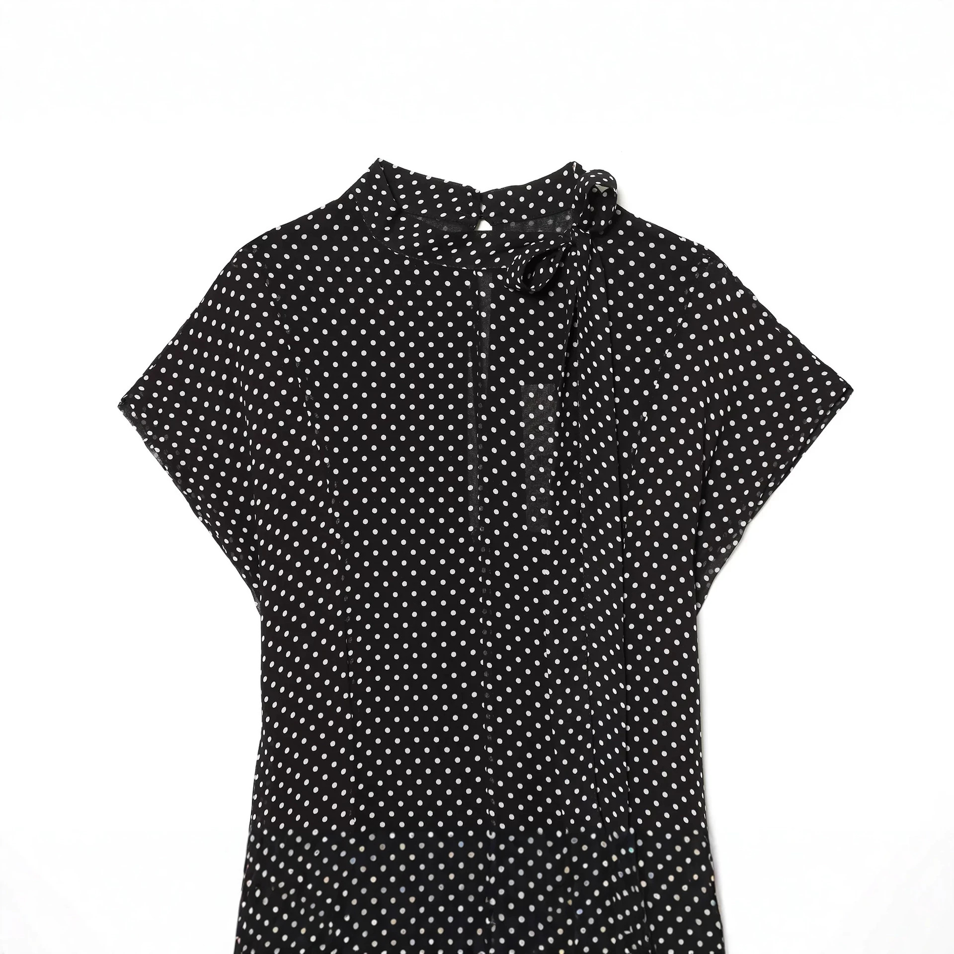 Women's Polka Dot Midi Dress with Bow Detail