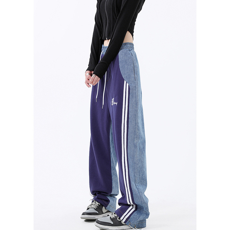 Patchwork Wide-Leg Jeans High-Waist Streetwear