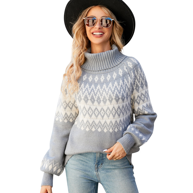 Women's Turtleneck Sweater Loose Vintage Pullover Knit