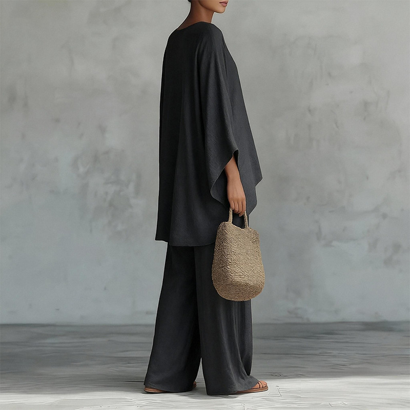 Women's Elegant Solid Color Loose Long Pants Set