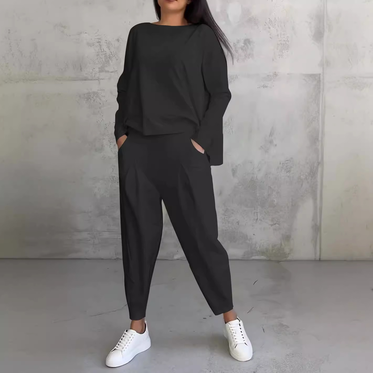 Women's Irregular Long-Sleeve Hoodie and Harem Pants Set