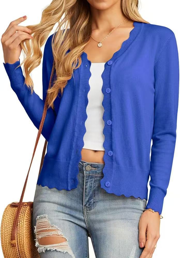 Lightweight Ruffle Trim Short Knit Cardigan