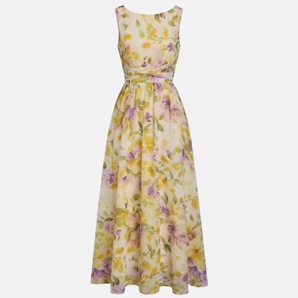 Women's Printed Chiffon A-Line Midi Dress Sleeveless Casual