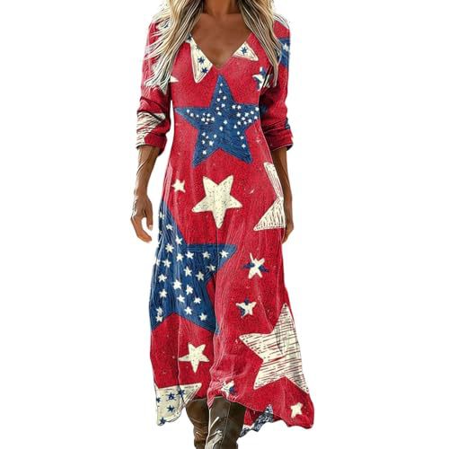 Women's Gradient Star American Flag Print Ruched Midi Dress