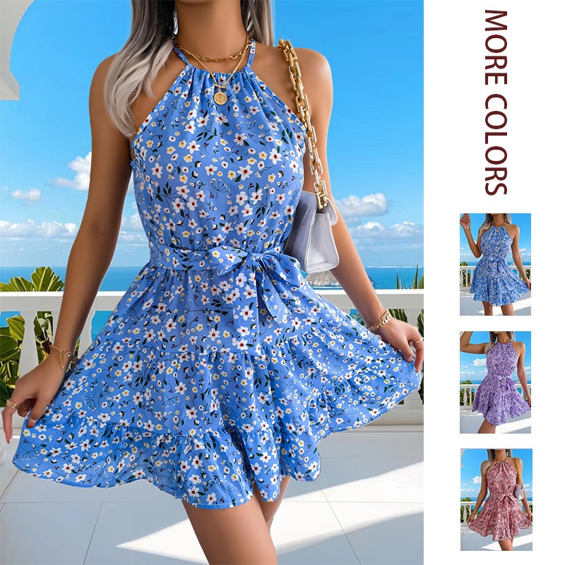 Plus Size Floral Halter Neck Maxi Dress